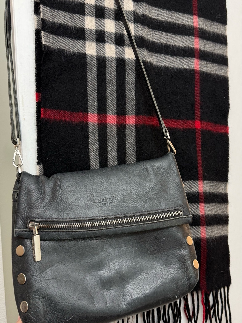 Hammitt Black Leather Crossbody with Gold-Tone Studs